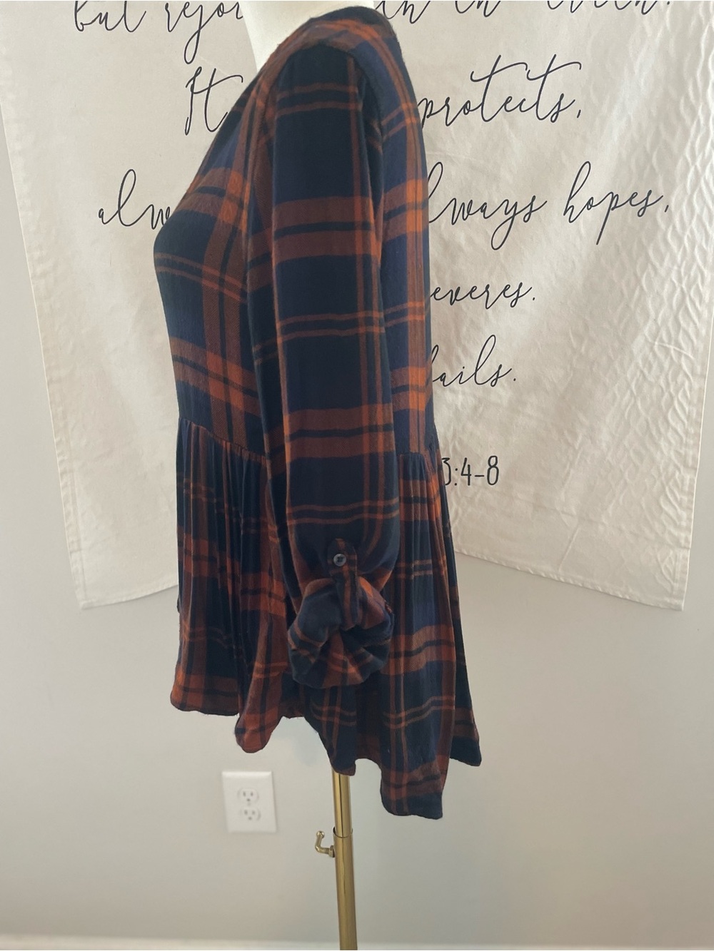Altar'd State Navy & Rust/Copper Babydoll Top - Picture 3 of 6